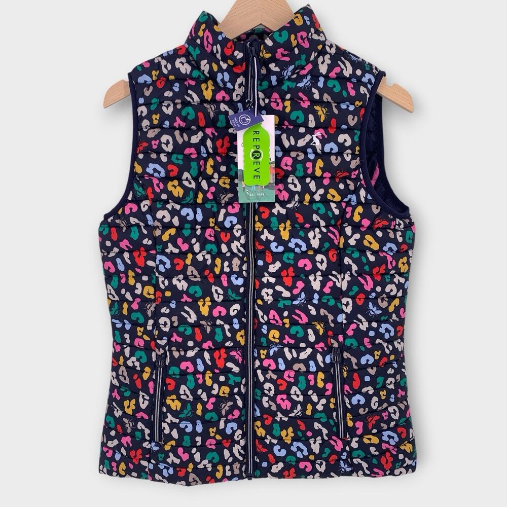 NWT JOULES "SNUG GILET" Puffer Vest Navy Blue Abstract Bee Design Size 6 US